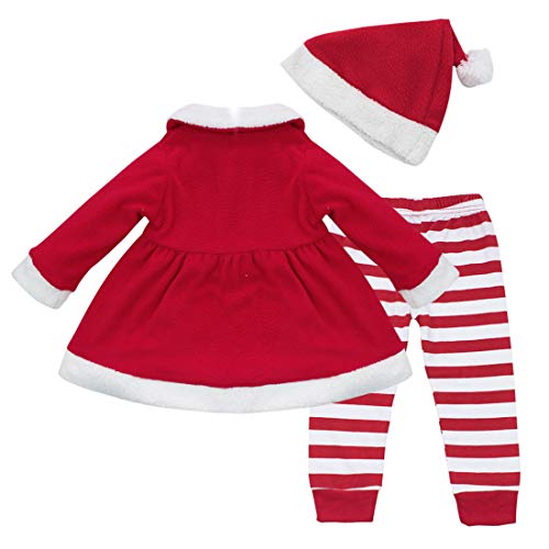 inhzoy Disfraz de Mamá Noel para Bebé Niña Vestido de Santa Navidad Manga Larga Traje Navideño con Pants Sombrero Copslay Christmas 9-24 Meses Rojo 18-24 Meses