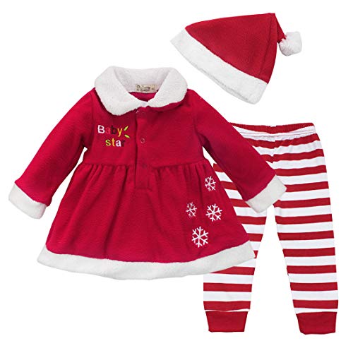 inhzoy Disfraz de Mamá Noel para Bebé Niña Vestido de Santa Navidad Manga Larga Traje Navideño con Pants Sombrero Copslay Christmas 9-24 Meses Rojo 18-24 Meses