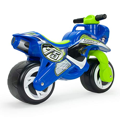 INJUSA - Correpasillos Moto Tundra con Decoración Permanente e Impermeable Recomendada Niños +18 Meses Color Azul y Verde