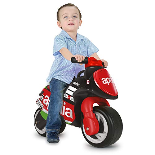 INJUSA - Moto Correpasillos Neox Aprilia Color Negro con Decoración Permanente Asa de Transporte y Ruedas Anchas de Plástico Recomendado a Niños +18 Meses