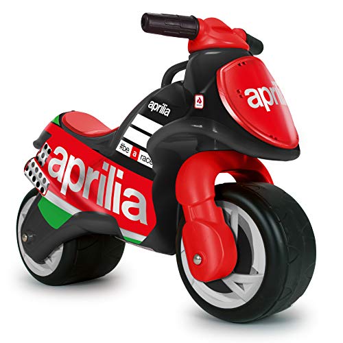 INJUSA - Moto Correpasillos Neox Aprilia Color Negro con Decoración Permanente Asa de Transporte y Ruedas Anchas de Plástico Recomendado a Niños +18 Meses