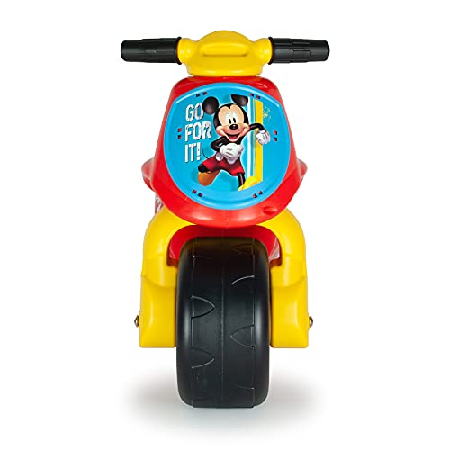 INJUSA - Moto Correpasillos Neox Mickey Mouse Roja con Ruedas Anchas de Plástico Decoración Permanente y Asa de Transporte Recomendado para Niños +18 Meses