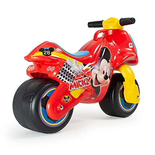 INJUSA - Moto Correpasillos Neox Mickey Mouse Roja con Ruedas Anchas de Plástico Decoración Permanente y Asa de Transporte Recomendado para Niños +18 Meses