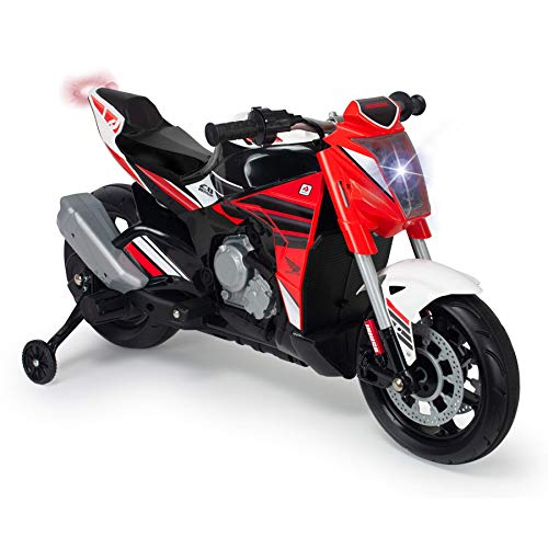 INJUSA - Moto Honda Naked 12V Roja con Puño Acelerador, Luces, Mp3 y Ruedas de Apoyo Recomendada a Niños +3 Años