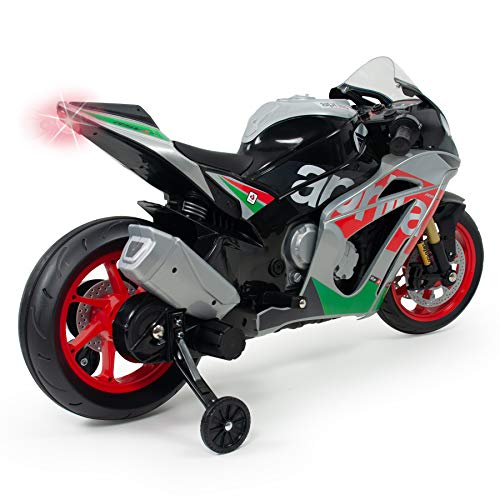 INJUSA – Moto Racing Aprilia 12V con Licencia Oficial de Marca con Luces y Sonidos y Acelerador en Puño Recomendada a Niños +3 Años