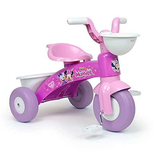 INJUSA - Triciclo Baby Trico Max Minnie Mouse Color Rosa con Cesta Delantera y Cubeta Trasera Portaobjetos Recomendado para Niños y Niñas de 1 a 3 Años