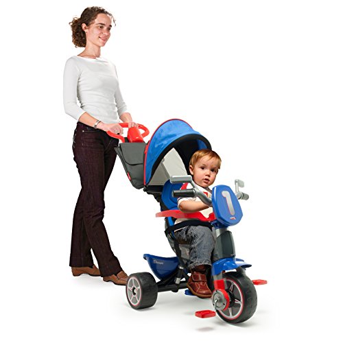 INJUSA - Triciclo Evolutivo Body MAX Denim para Niños +10 Meses con Mango de Dirección Parental, Capota Solar y Mochila Extraíble