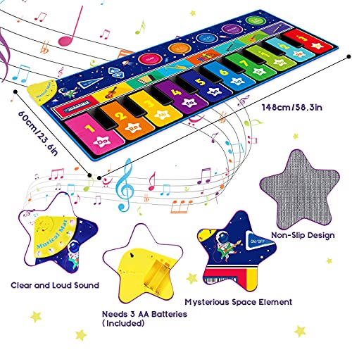 Innedu Alfombra Piano, Alfombrilla Musical con Cielo Estrellado, Tapete de Piano con 8 Sonidos de Instrumentos y 5 Modos de Juego, Alfombra Musical de Teclado de Educación Temprana Niños, 148x60cm