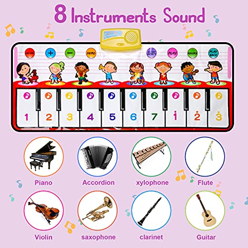 Innedu Piano Alfombra Musical, Alfombrilla Musical para Piano con 8 Instrumentos Musicales, Juguetes Educativos Regalos para Bebés Niños Niñas de 1 2 3 Años, 100 x 40 cm