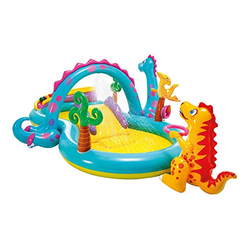 Intex-57135NP Dinoland Play Center-Centro de juegos acuático hinchable, modelo surtido (con y sin volcán), multicolor, 333x229x112 cm-280 Litros (57135NP)