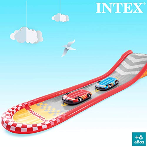 Intex 57167NP - Tobogán agua deslizante, INTEX, 561x119x76 cm, 2 tablas de surf, pulverizador de agua, Juegos de agua para niño, Pista deslizante exterior, A partir de 6 años