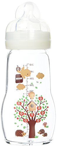 Intrucciones en lengua extranjera - Mam - Botellas de vidrio, 260 ml, 0-6 meses Tipo de flujo 2, Color: Blanco