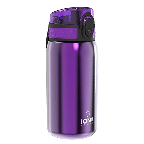 Ion8 Acero Inoxidable Botella Agua, Sin Fugas, Morado, 400ml