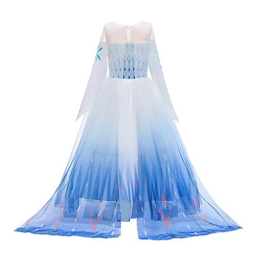 Iwemek 2 disfraces de reina del hielo Elsa para niña, vestido de princesa de nieve, con copos de nieve, vestido de tul, para Navidad, carnaval, fiesta de cumpleaños B-blau 02 Set 5-6 Años