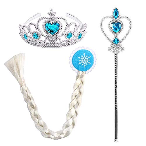 Iwemek 2 disfraces de reina del hielo Elsa para niña, vestido de princesa de nieve, con copos de nieve, vestido de tul, para Navidad, carnaval, fiesta de cumpleaños B-blau 02 Set 5-6 Años