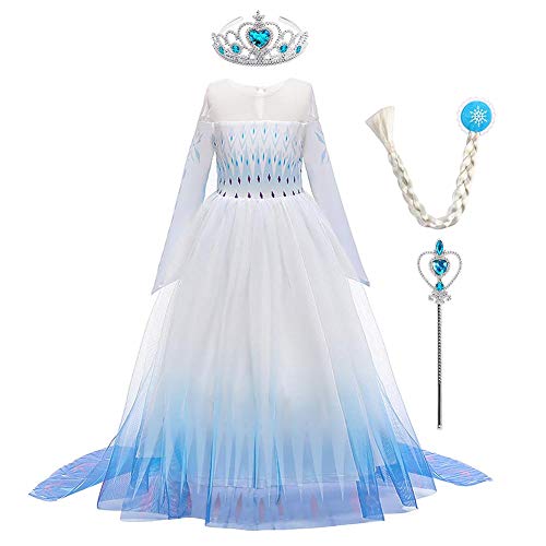 Iwemek 2 disfraces de reina del hielo Elsa para niña, vestido de princesa de nieve, con copos de nieve, vestido de tul, para Navidad, carnaval, fiesta de cumpleaños B-blau 02 Set 5-6 Años