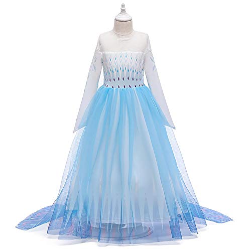 Iwemek 2 disfraces de reina del hielo Elsa para niña, vestido de princesa de nieve, con copos de nieve, vestido de tul, para Navidad, carnaval, fiesta de cumpleaños B-blau 01 Set 7-8 Años