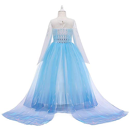 Iwemek 2 disfraces de reina del hielo Elsa para niña, vestido de princesa de nieve, con copos de nieve, vestido de tul, para Navidad, carnaval, fiesta de cumpleaños B-blau 01 Set 7-8 Años