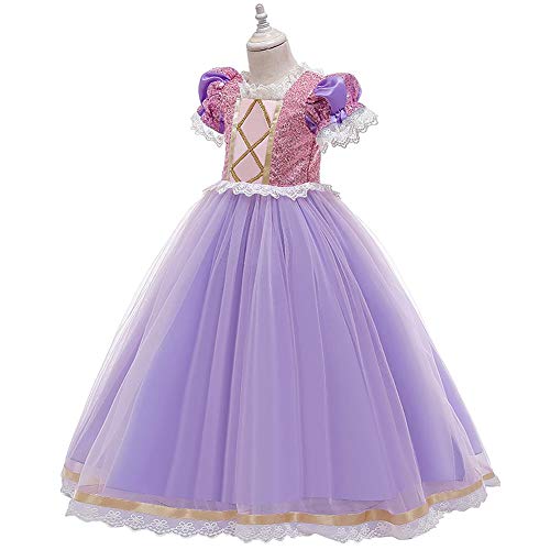 IWEMEK Sofia el Primer Traje de Princesa Rapunzel Disfraz Carnaval + Diadema Set para Ninas Halloween Navidad Cumpleaños Cosplay Costume Vestido de Fiesta de Baile de Tul Morado 03 Set 8-9 años