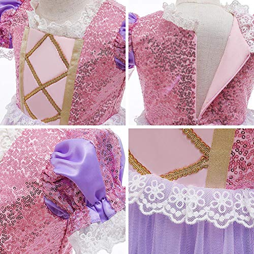 IWEMEK Sofia el Primer Traje de Princesa Rapunzel Disfraz Carnaval + Diadema Set para Ninas Halloween Navidad Cumpleaños Cosplay Costume Vestido de Fiesta de Baile de Tul Morado 03 Set 8-9 años