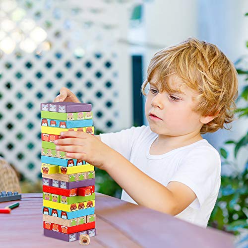 Jacootoys Juguete de Torre de Bloques de Madera Animales 3 en 1, 54 Piezas Juego de Mesa Educativo para Niños Niñas