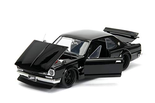 Jada 253203004 Toys Fast & Furious Brian 's 1971 Nissan Skyline GT-R 2000 (C10) - Coche Tuning a Escala 1:24 con alerón, Puertas abatibles, capó y Maletero, Rueda Libre, Color Negro