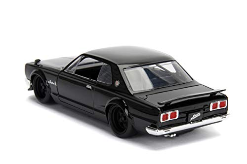 Jada 253203004 Toys Fast & Furious Brian 's 1971 Nissan Skyline GT-R 2000 (C10) - Coche Tuning a Escala 1:24 con alerón, Puertas abatibles, capó y Maletero, Rueda Libre, Color Negro