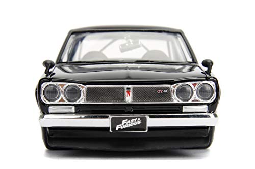 Jada 253203004 Toys Fast & Furious Brian 's 1971 Nissan Skyline GT-R 2000 (C10) - Coche Tuning a Escala 1:24 con alerón, Puertas abatibles, capó y Maletero, Rueda Libre, Color Negro