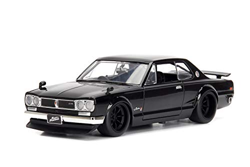 Jada 253203004 Toys Fast & Furious Brian 's 1971 Nissan Skyline GT-R 2000 (C10) - Coche Tuning a Escala 1:24 con alerón, Puertas abatibles, capó y Maletero, Rueda Libre, Color Negro