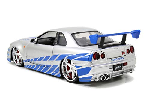 Jada - Fast & Furious Coche Nissan Skyline GT-R R34 2002, Escala 1:24, Hecho en Metal, Neumáticos de Goma, Las Puertas, Capó y Maletero se Abren, Coleccionismo