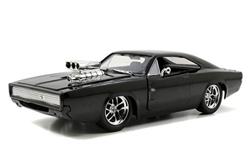 Jada Toys 253203016 Fast & Furious Dom's 1970 Dodge Charger R/T, Build+Collect, Kit de construcción, Coche, Tuning, Escala 1:24, Incluye Figura Dominic Toretto, Color Negro