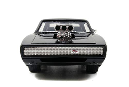 Jada Toys 253203016 Fast & Furious Dom's 1970 Dodge Charger R/T, Build+Collect, Kit de construcción, Coche, Tuning, Escala 1:24, Incluye Figura Dominic Toretto, Color Negro