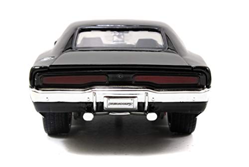 Jada Toys 253203016 Fast & Furious Dom's 1970 Dodge Charger R/T, Build+Collect, Kit de construcción, Coche, Tuning, Escala 1:24, Incluye Figura Dominic Toretto, Color Negro