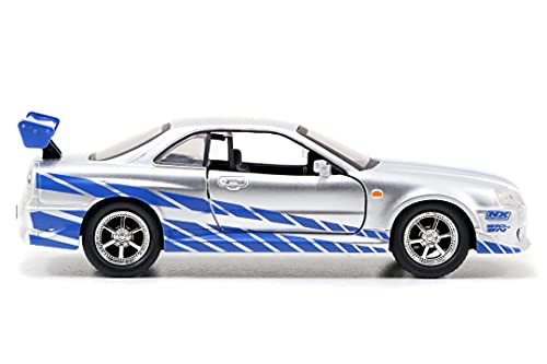 Jada Toys 253204004 Fast & Furious - Coche de Juguete (2 x 2002, Escala 1:32), Color Plateado y Azul