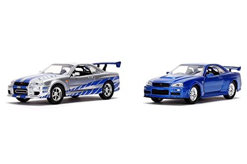 Jada Toys 253204004 Fast & Furious - Coche de Juguete (2 x 2002, Escala 1:32), Color Plateado y Azul