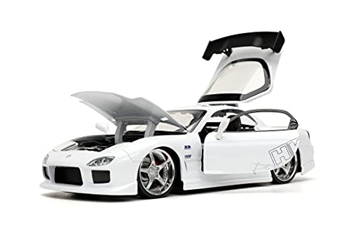 Jada Toys Fast & Furious 1993 Mazda RX-7 - Modelo Tuning a Escala 1:24 para Puertas con Apertura de capó y Maletero, Color Blanco