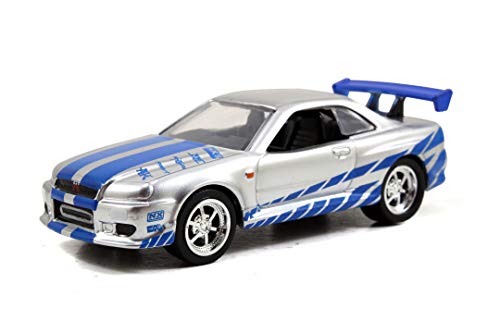 Jada Toys Fast & Furious 2002 Nissan Skyline GT-R R34 Build+Collect Die-Cast, Escala 1:55, Caja Coleccionable, Coche de coleccionista, Incluye Destornillador, Color Plateado (253202005)