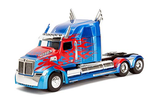 Jada Toys Transformers T5 Optimus Prime, Western Star 5700 Ex Phantom, 253115003 - Coche de Juguete (Escala 1:24), Color Azul y Rojo