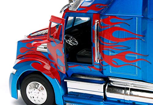 Jada Toys Transformers T5 Optimus Prime, Western Star 5700 Ex Phantom, 253115003 - Coche de Juguete (Escala 1:24), Color Azul y Rojo