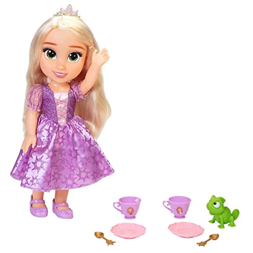 Jakks Pacific Disney Princesa Rapunzel Nuevo Modelo Ojos Brillantes 35cm y Set de Té con Pascal