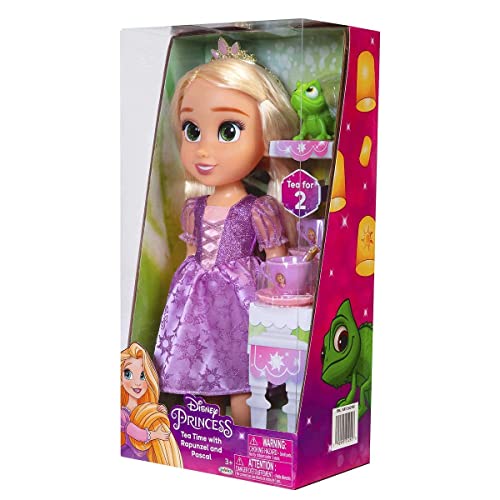 Jakks Pacific Disney Princesa Rapunzel Nuevo Modelo Ojos Brillantes 35cm y Set de Té con Pascal