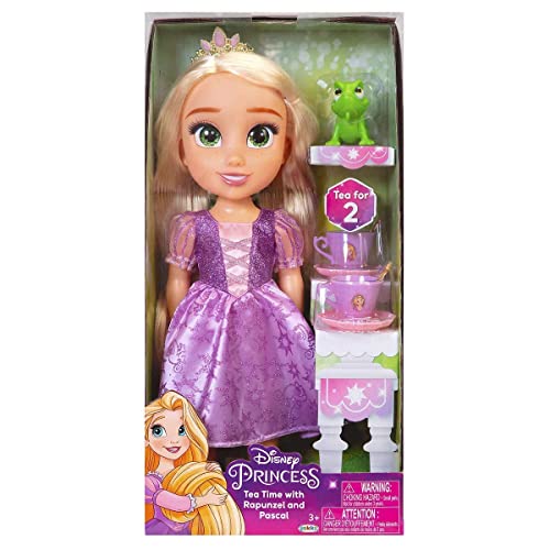 Jakks Pacific Disney Princesa Rapunzel Nuevo Modelo Ojos Brillantes 35cm y Set de Té con Pascal