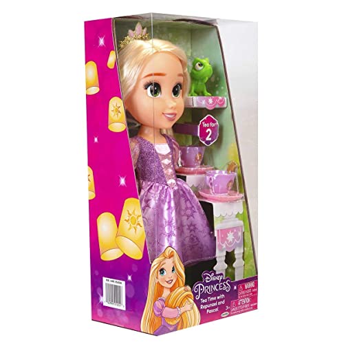 Jakks Pacific Disney Princesa Rapunzel Nuevo Modelo Ojos Brillantes 35cm y Set de Té con Pascal