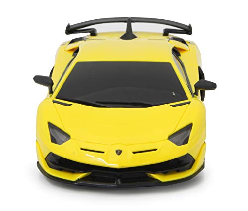 Jamara 405187 Lamborghini Aventador SVJ 1:24 Amarillo 40 MHz Licencia Oficial, hasta 1 Hora de conducción a Aprox. 9 km/h, Detalles Perfectamente reproducidos, Acabado, Color