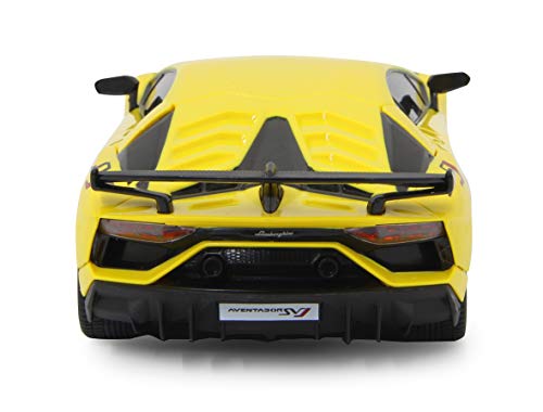 Jamara 405187 Lamborghini Aventador SVJ 1:24 Amarillo 40 MHz Licencia Oficial, hasta 1 Hora de conducción a Aprox. 9 km/h, Detalles Perfectamente reproducidos, Acabado, Color