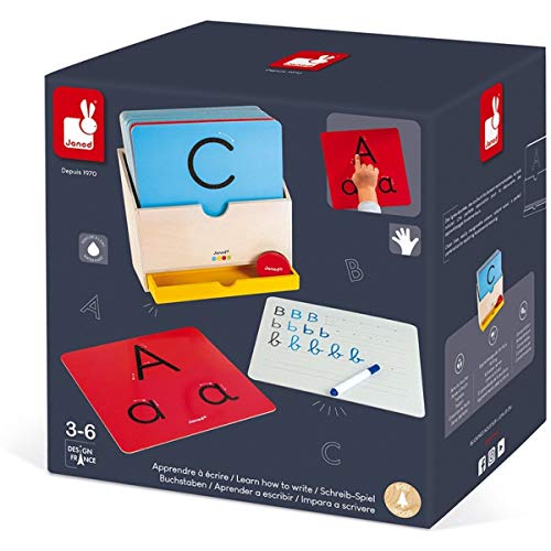 Janod - Essentiel - Aprender a Escribir - Juego Educativo de Madera para Niños Pequeños - Aprender Las Letras y a Leer - Pintura al Agua - A partir de 3 Años, J05074