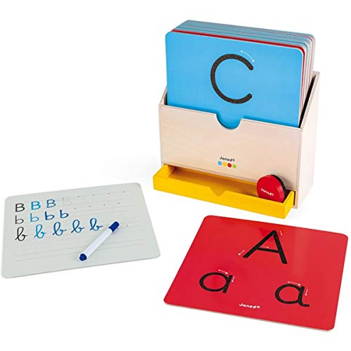 Janod - Essentiel - Aprender a Escribir - Juego Educativo de Madera para Niños Pequeños - Aprender Las Letras y a Leer - Pintura al Agua - A partir de 3 Años, J05074