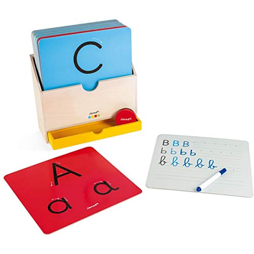 Janod - Essentiel - Aprender a Escribir - Juego Educativo de Madera para Niños Pequeños - Aprender Las Letras y a Leer - Pintura al Agua - A partir de 3 Años, J05074