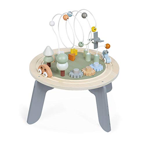 Janod - Mesa de Actividades de Madera Sweet Cocoon - Mesa Multijuegos para Niños - Actividades para Primera Edad, Desarrollo de Habilidades Motoras Finas - Certificado FSC - de 1 a 3 años, J04402