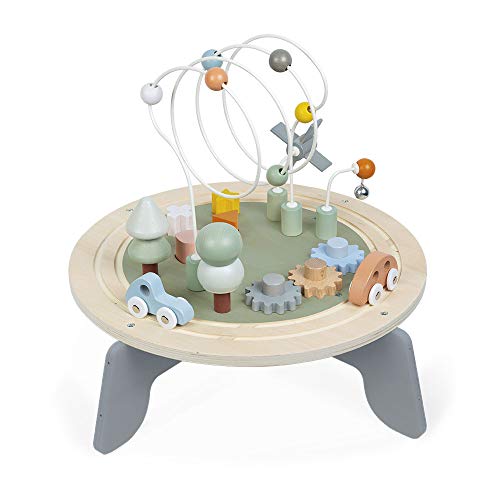 Janod - Mesa de Actividades de Madera Sweet Cocoon - Mesa Multijuegos para Niños - Actividades para Primera Edad, Desarrollo de Habilidades Motoras Finas - Certificado FSC - de 1 a 3 años, J04402